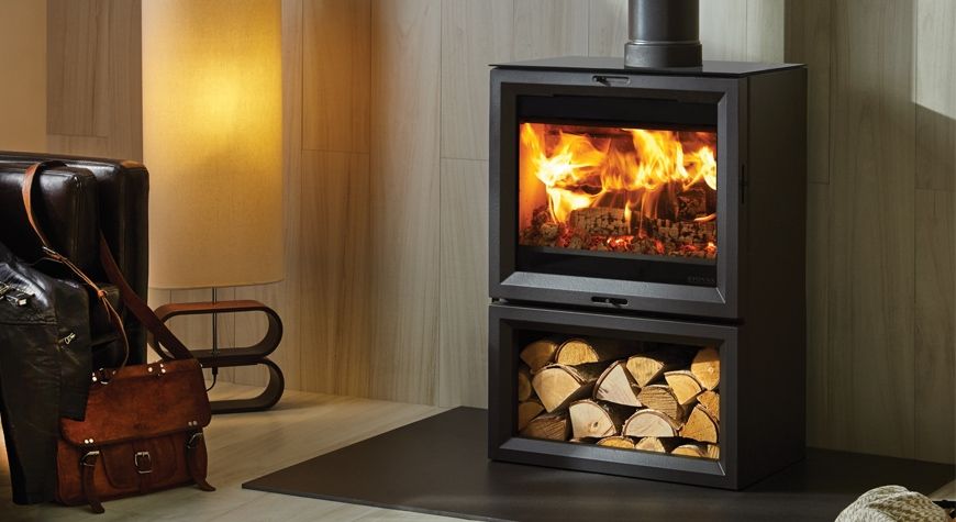 Wood Burning Stove from Real Flame with Log Storage