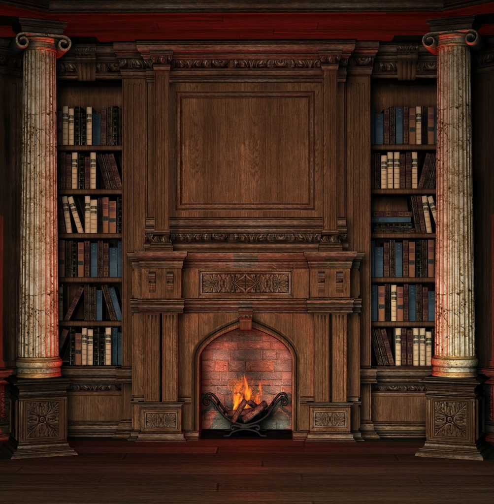 Illustration of an old room with fireplace