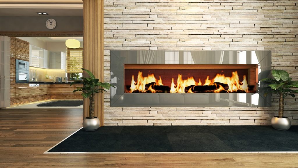 living room with fireplace 3D design and rendering for your project