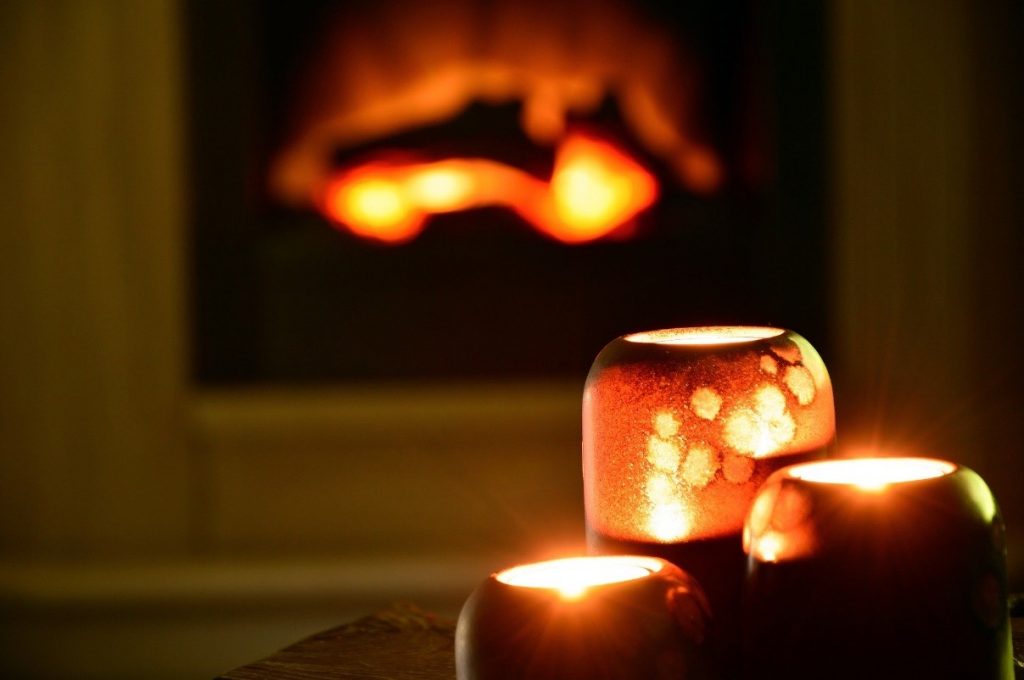 candles and fireplace match