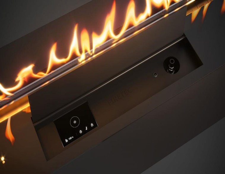 Modern fireplace with screen controls